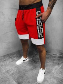 Men's Shorts Sports Fitness Running Shorts Five-point Pants (Option: Red-L)